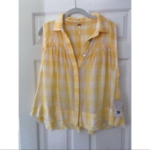 FREE PEOPLE Sleeveless Gingham Crop Button-down